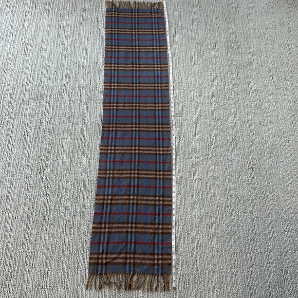 BURBERRY VINTAGE 100% CASHMERE SCARF BLUE, BEIGE, BROWN AND RED WITH FRINGE - Picture 6 of 8